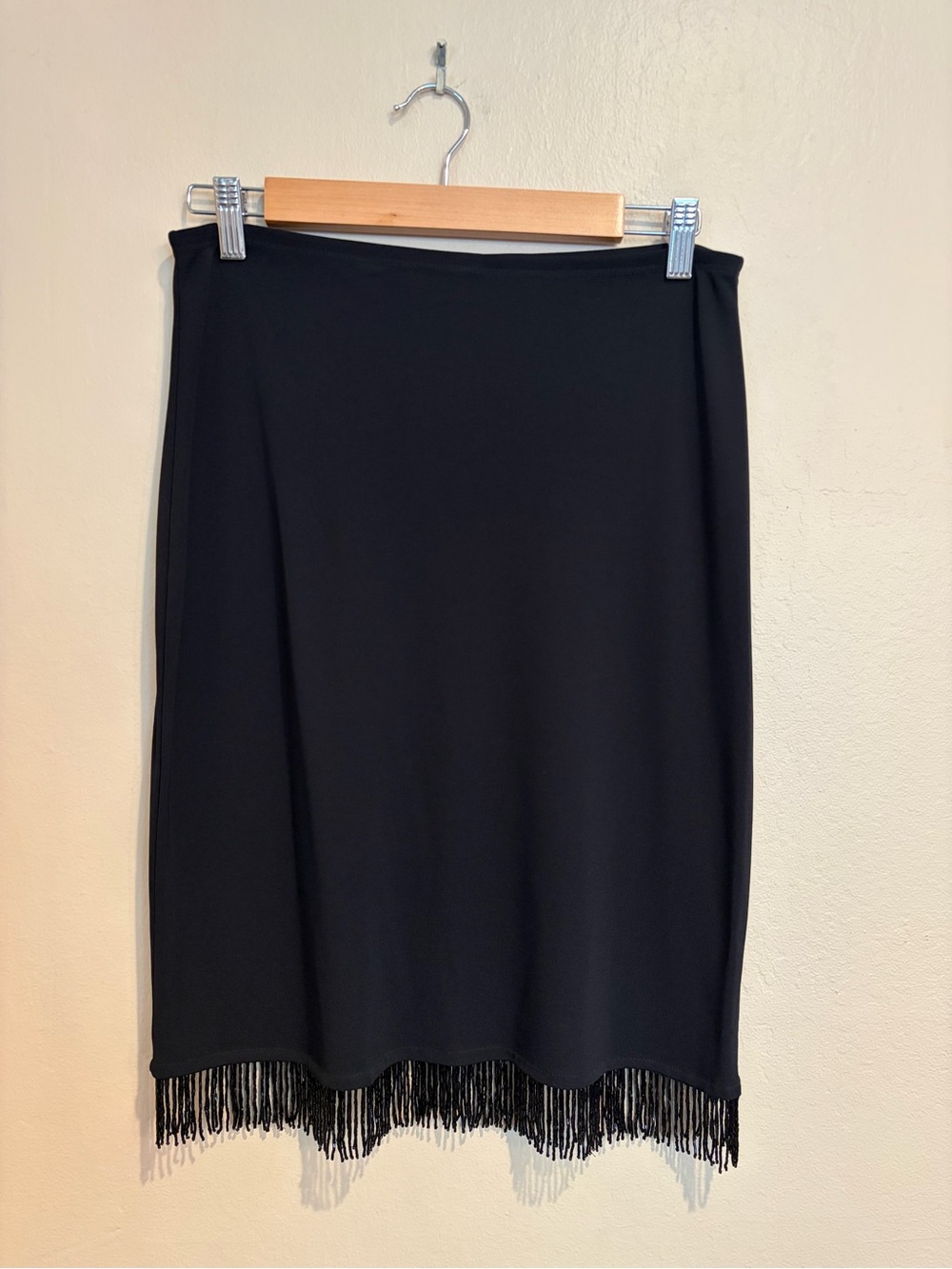Vintage Carole Little Slinky Black Midi Skirt with Beaded Hem, 80s RomCom